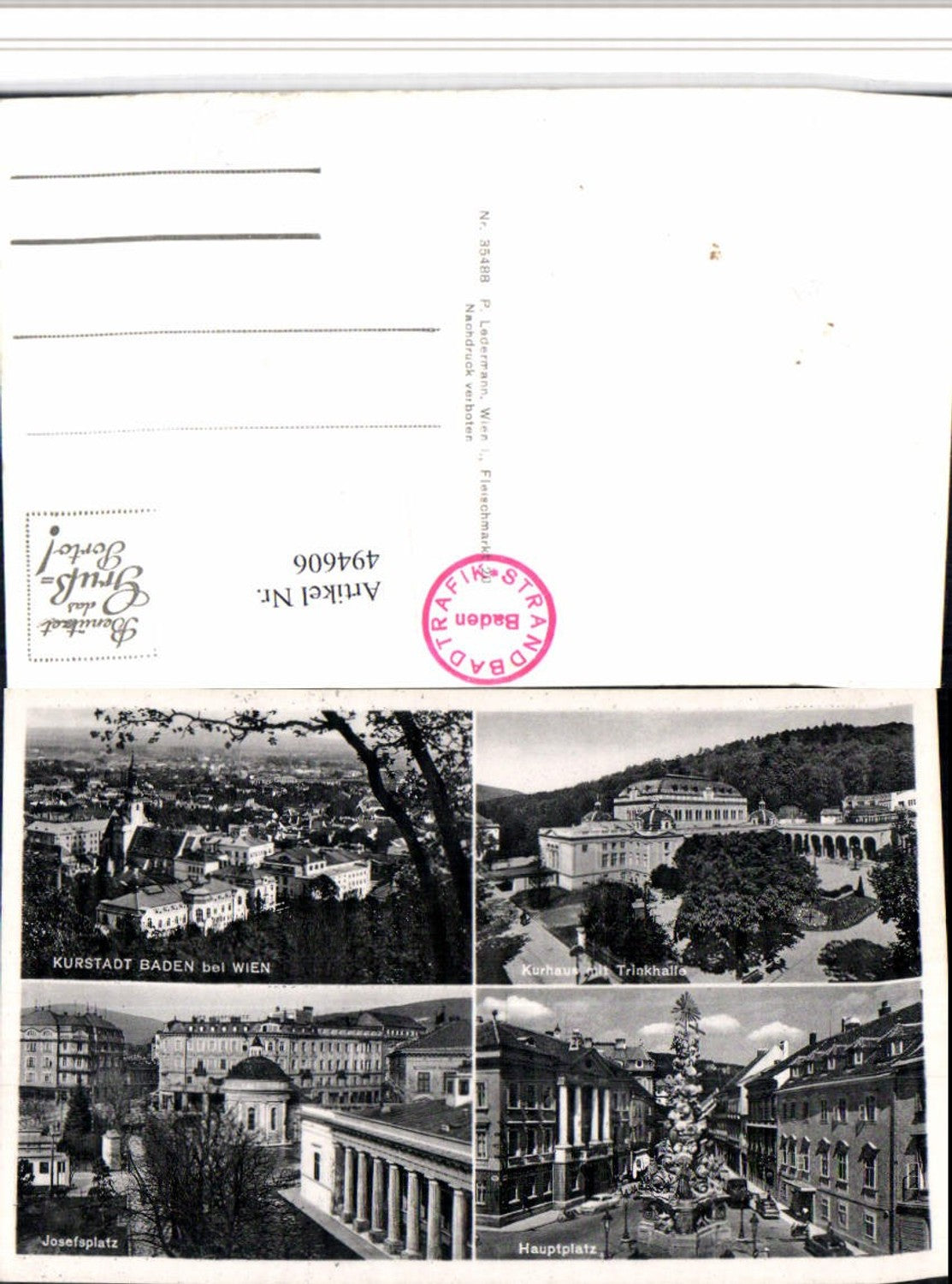 494606,Baden b. Wien Totale Kurhaus Hauptplatz Mehrbildkarte