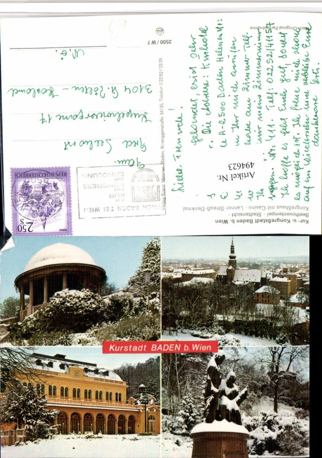 494623,Baden b. Wien Totale Casino Denkmal Tempel Mehrbildkarte