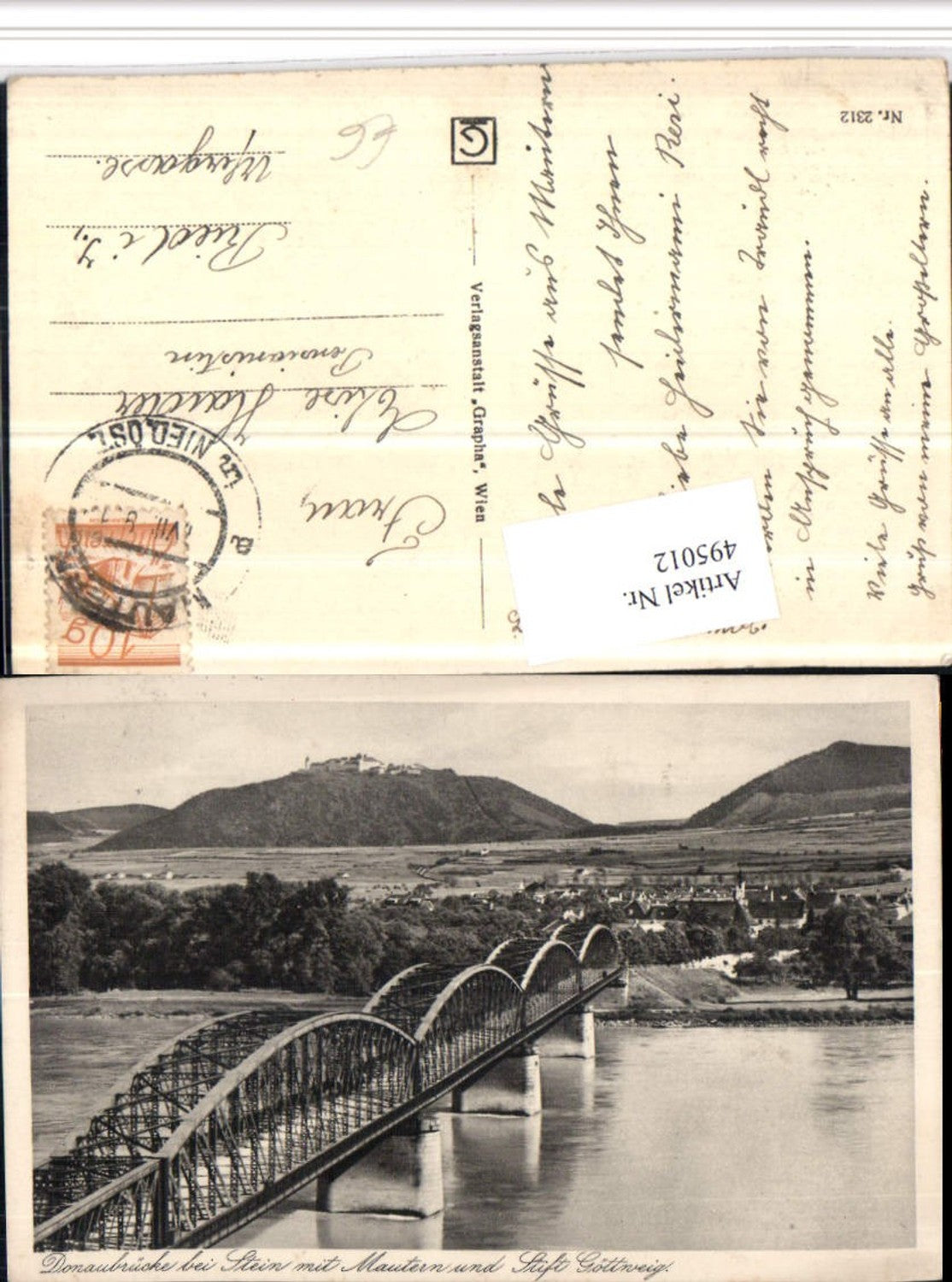 4948012,Donaubrücke Brücke b. Stein Mautern Totale m. Stift Göttweig