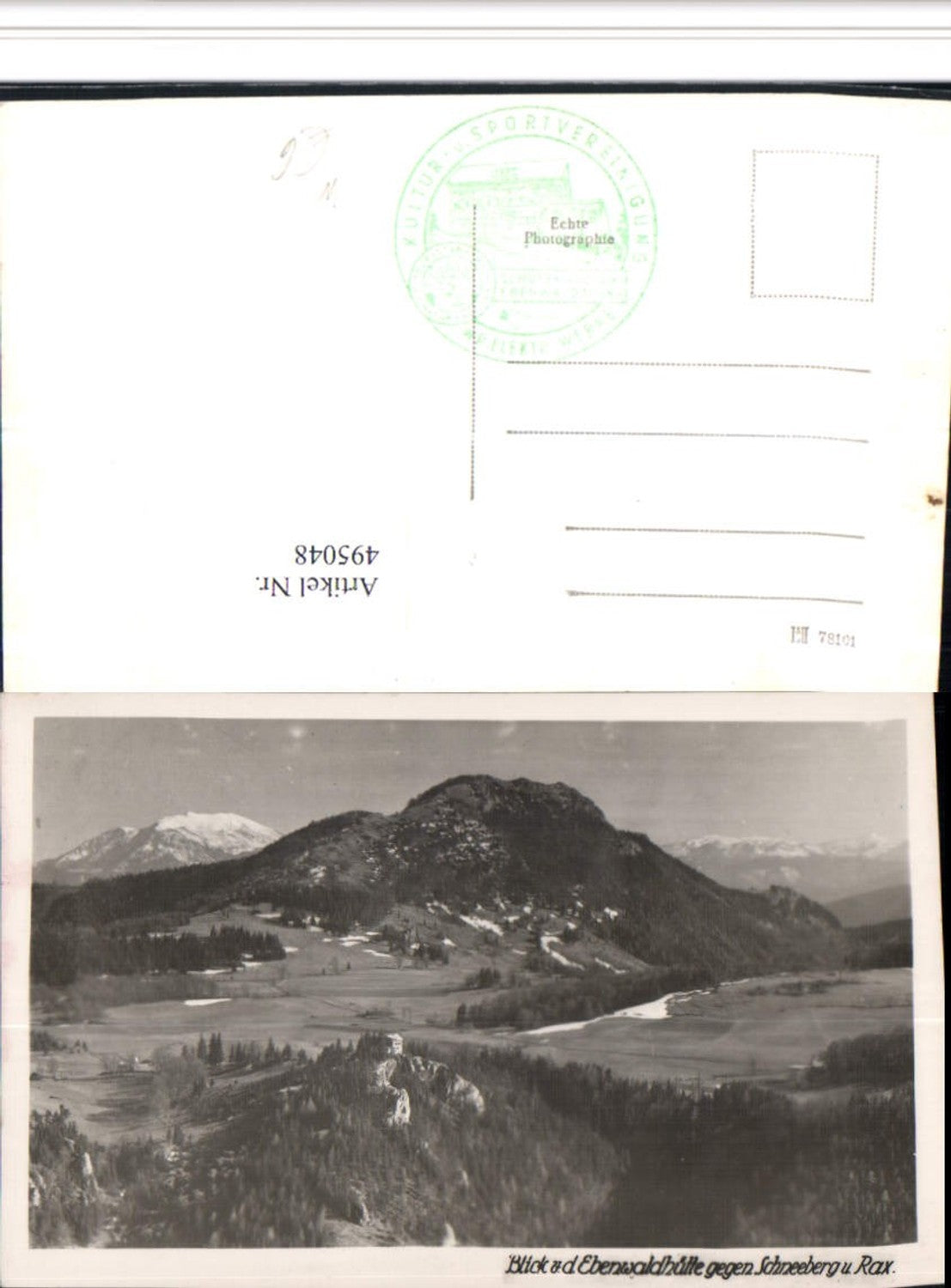 4948048,Blick von d. Ebenwaldhütte b. Kleinzell geg. Schneeberg Bergkulisse