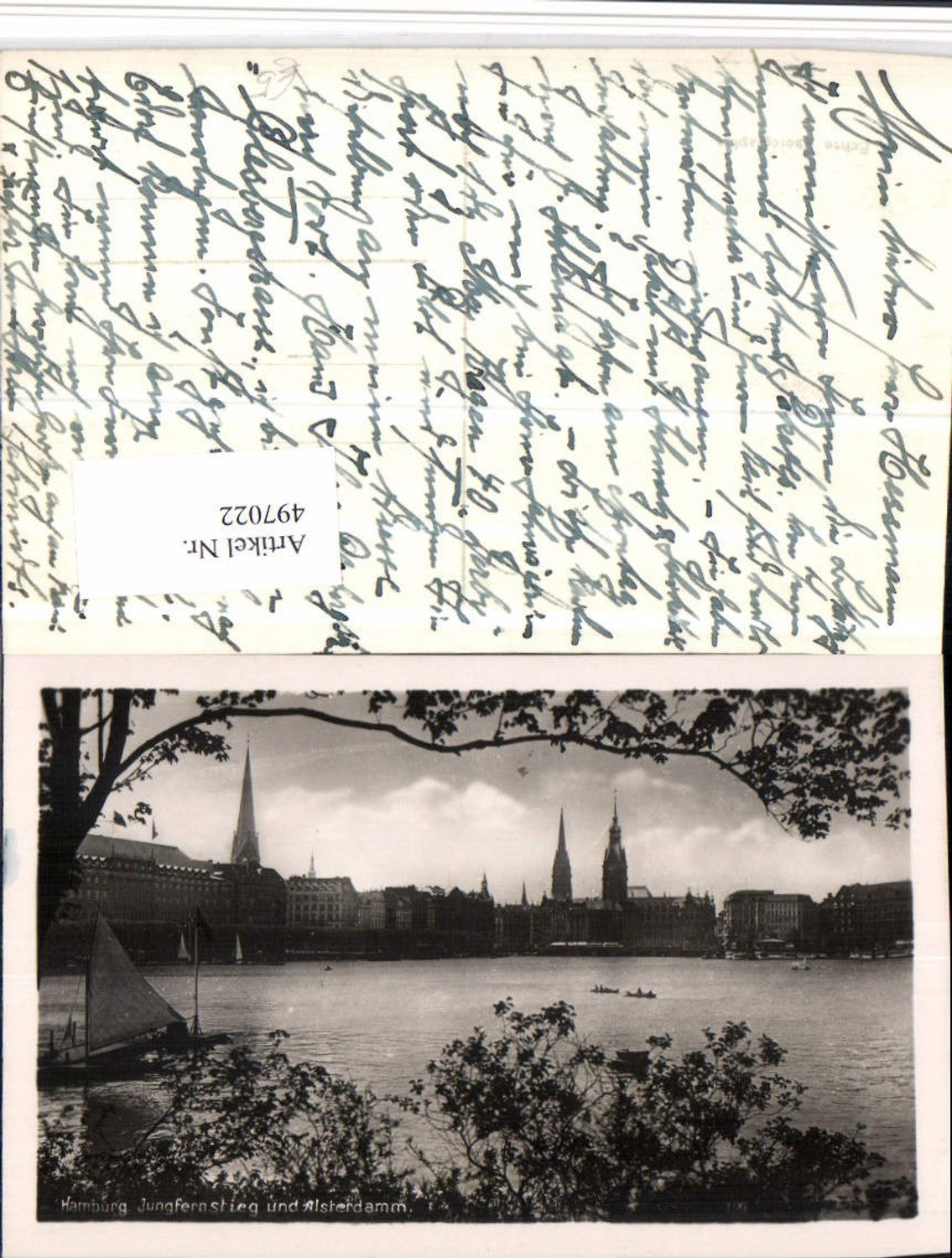 497022,Hamburg Teilansicht Jungfernstieg u. Alsterdamm Segelboot