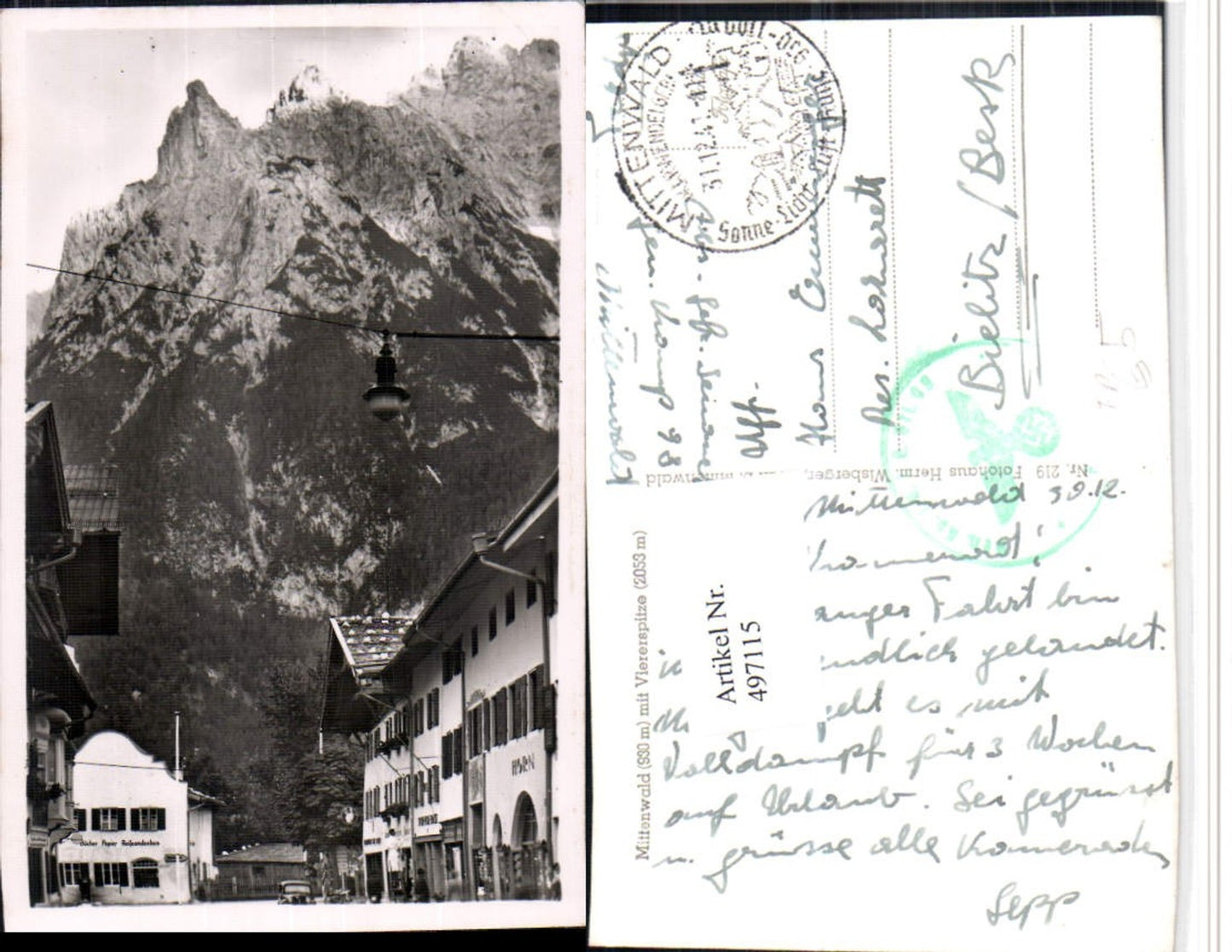 497115,Mittenwald m. Viererspitze Bergkulisse Feldpost Kompanie 98