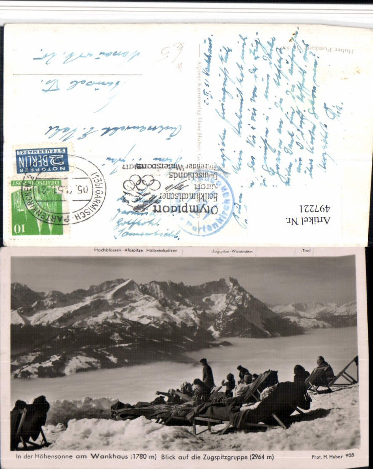 497221,Höhensonne am Wankhaus b. Garmisch geg. Zugspitze pub Huber 935