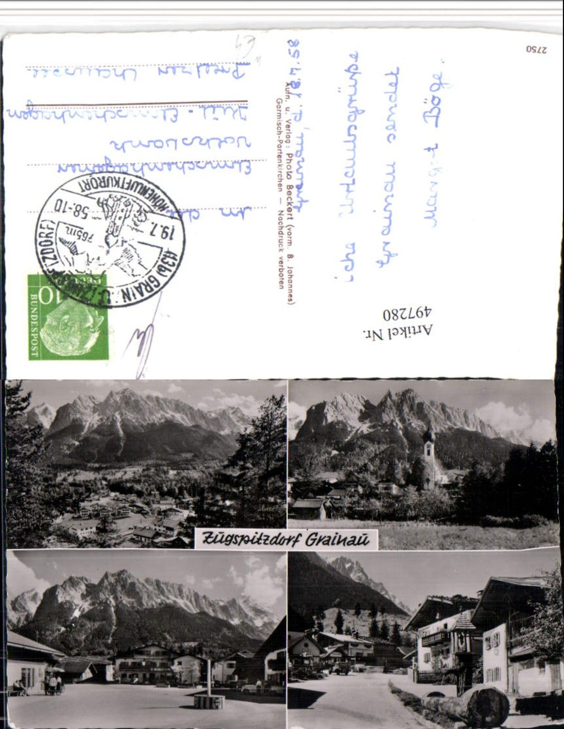 497280,Zugspitzdorf Grainau Totale Kirche Platz Mehrbildkarte