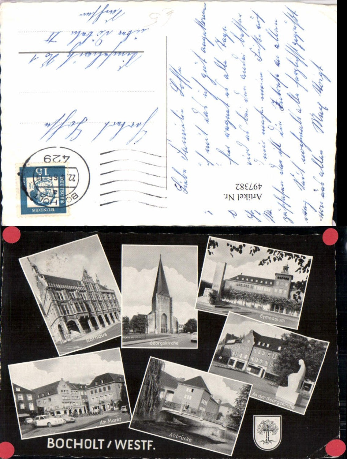 497382,Bocholt Rathaus Gymnasium Kirche Markt Brücke Mehrbildkarte