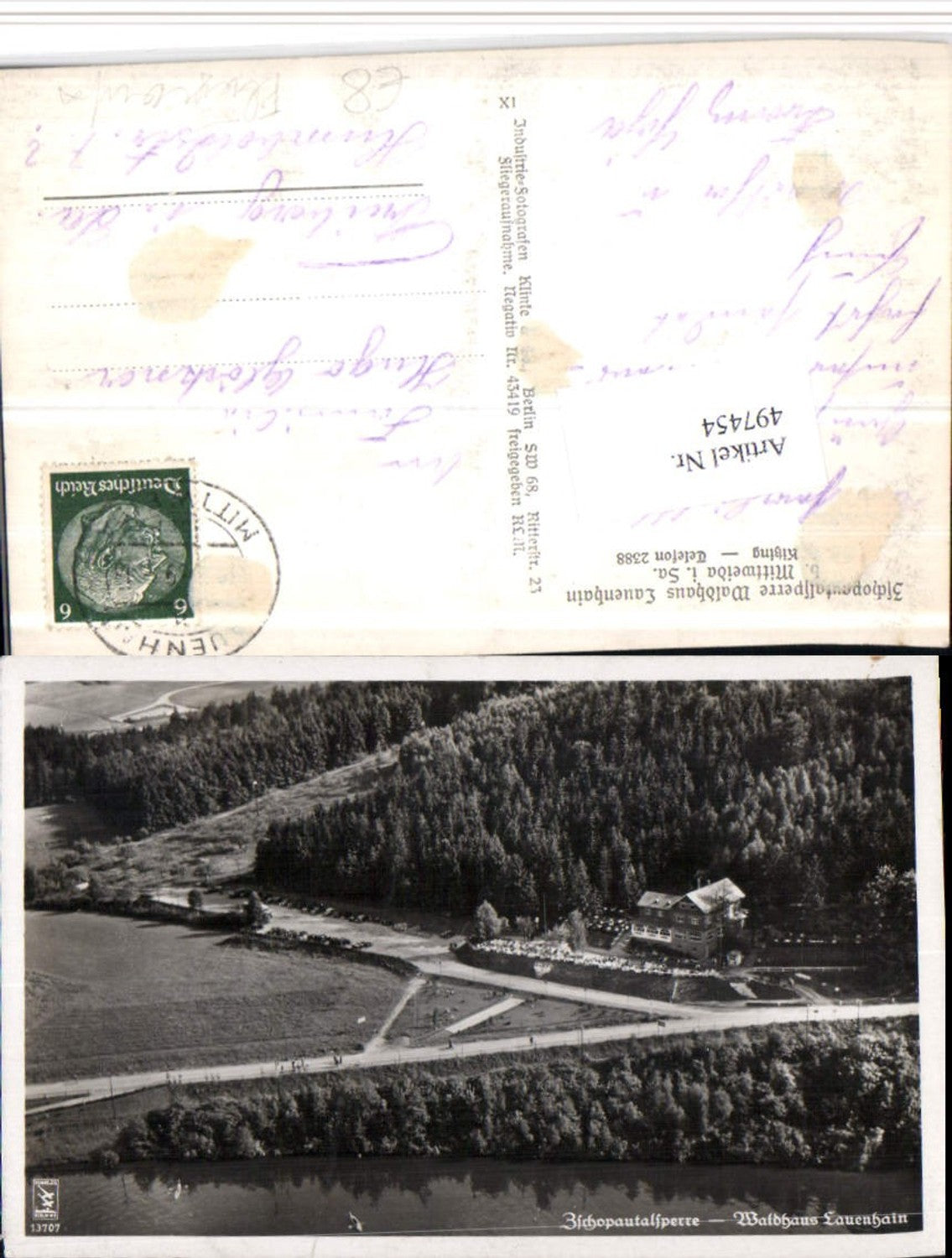 497454,Zschopau-Talsperre Waldhaus Lauenhain b. Mittweida Fliegeraufnahme