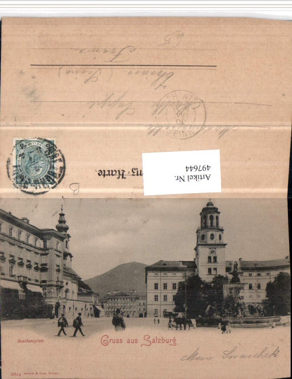 497644,Gruß aus Salzburg Residenzplatz Brunnen Glockenspiel