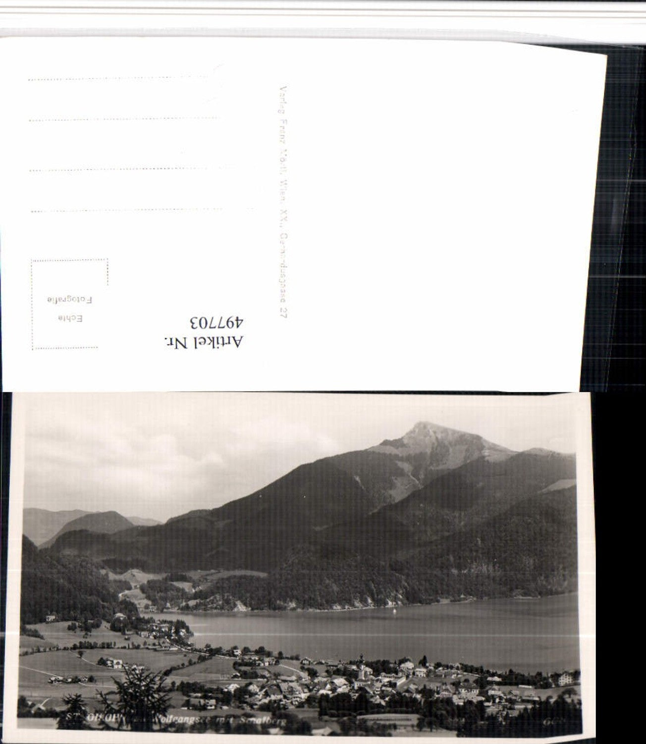 497703, St. Gilgen on Lake Wolfgang, overall view with Schafberg mountain backdrop