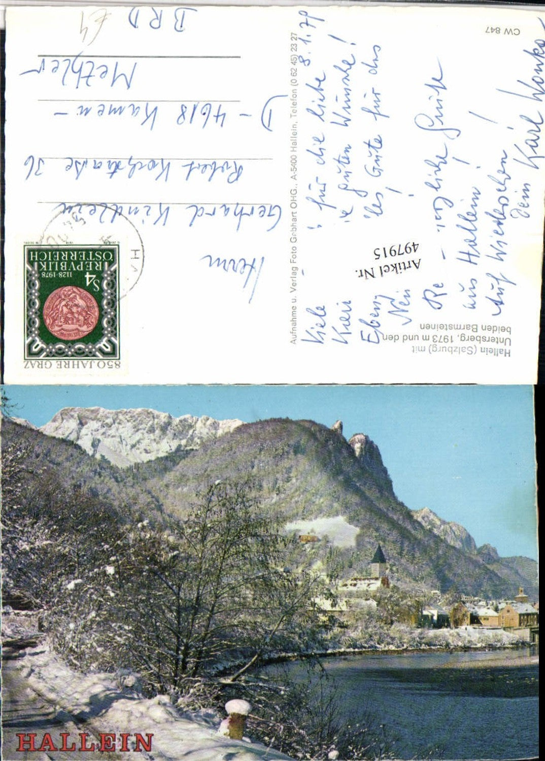 497915,Hallein Teilansicht geg. Untersberg Winterbild