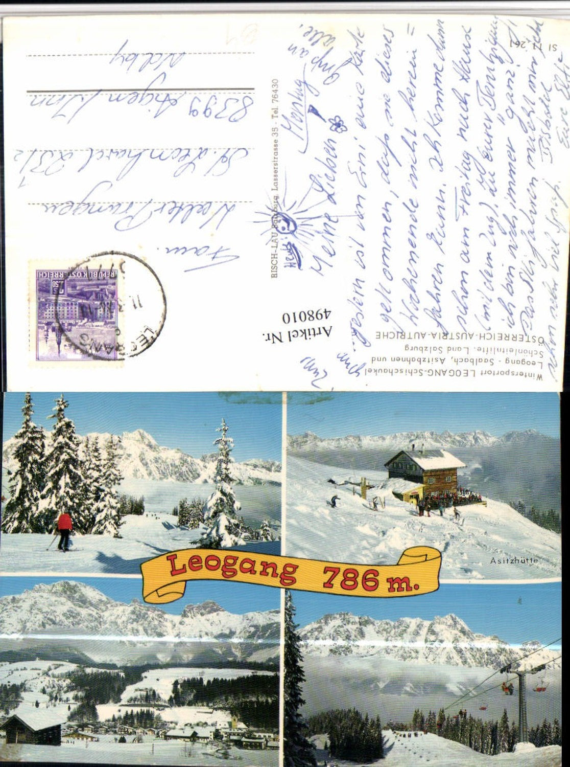 498010,Leogang Totale Sessellift Berghütte Mehrbildkarte