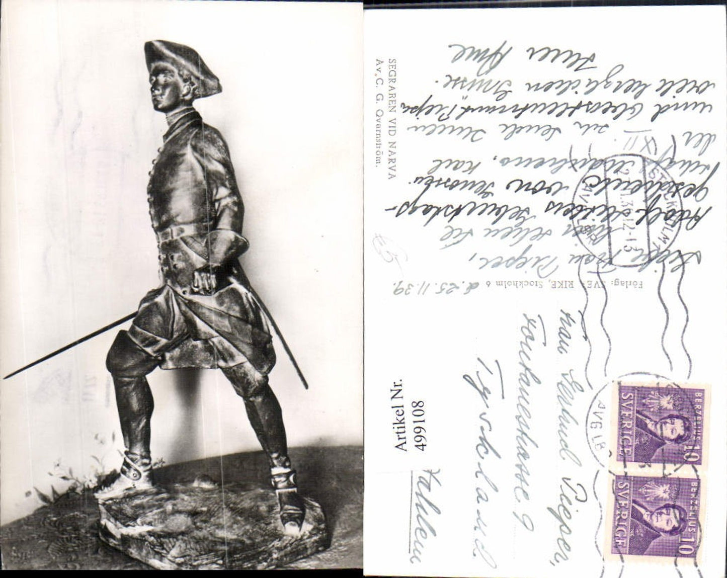 499108,Plastik Figur Skulptur C. G. Qvarnström Segraren Vid Narva Soldat Uniform