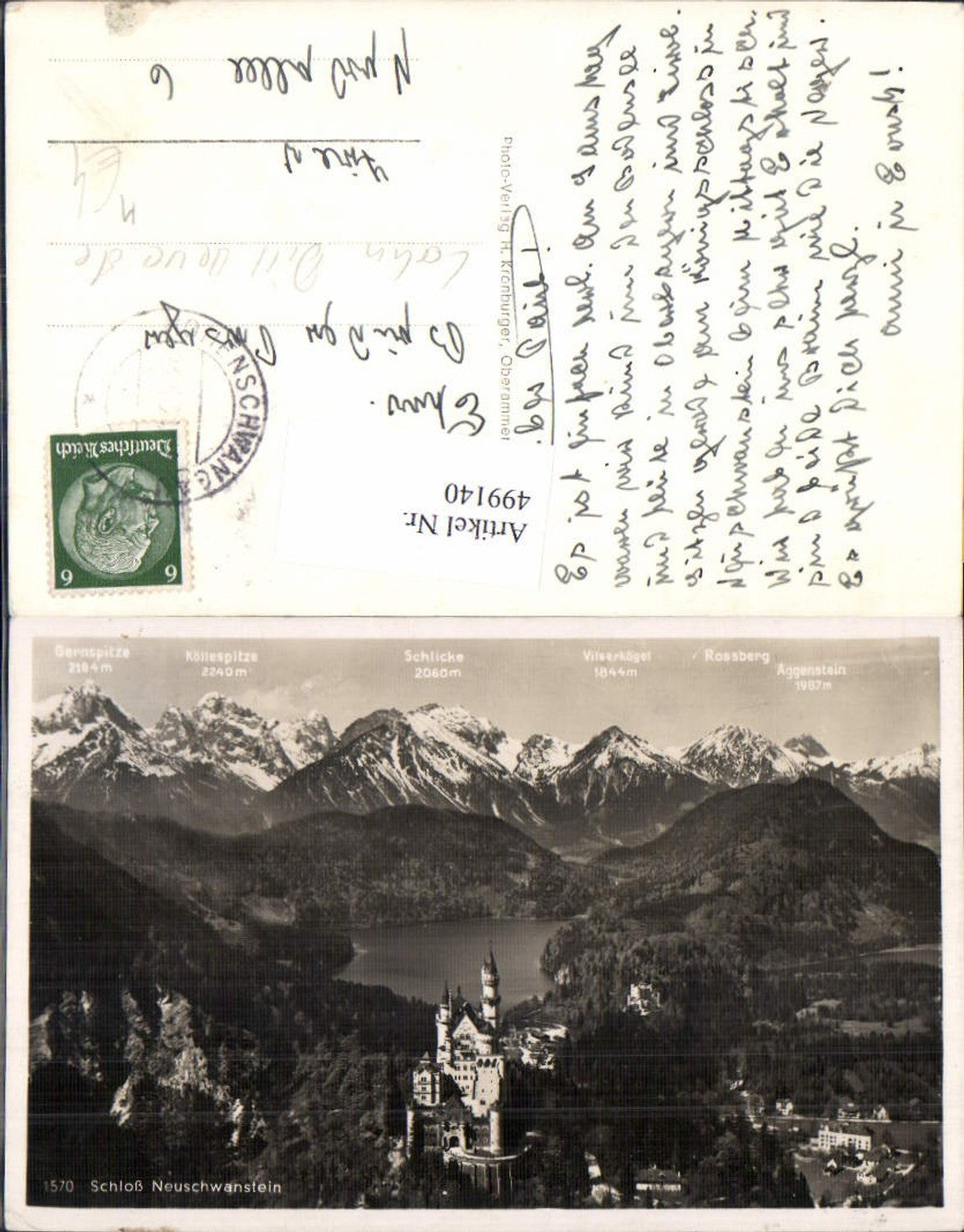 499140,Schloss Neuschwanstein m. Hohenschwangau Alpsee Gipfelkarte