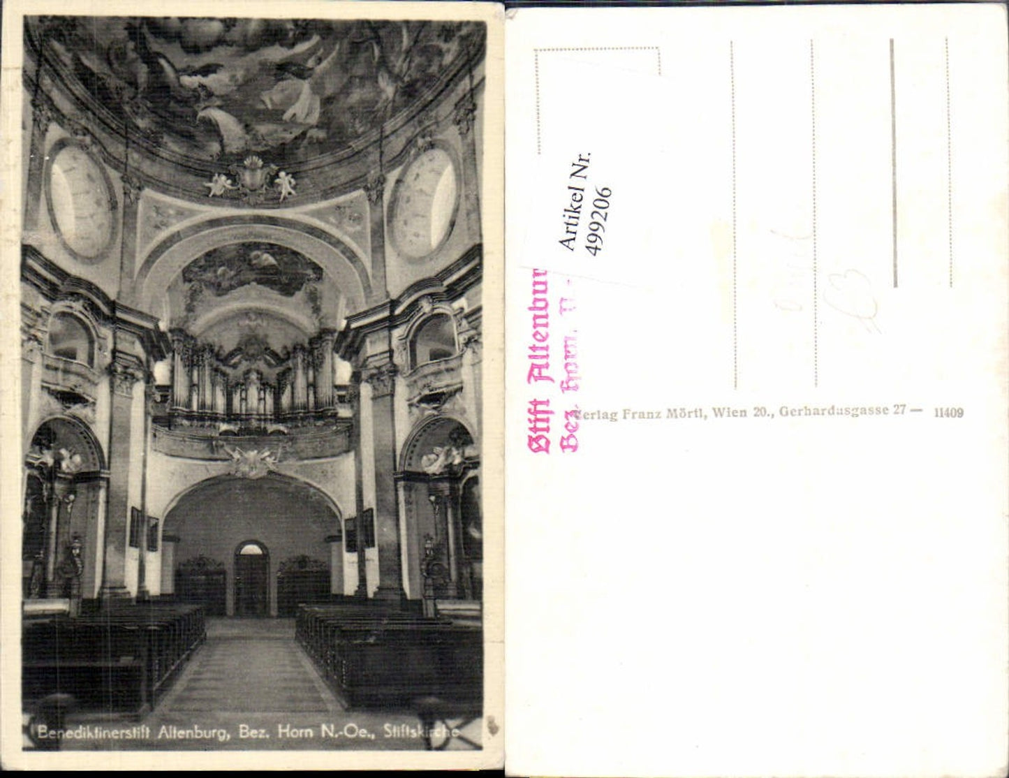 499206,Altenburg Benediktinerstift Stiftskirche Kirche Innenansicht m. Orgel