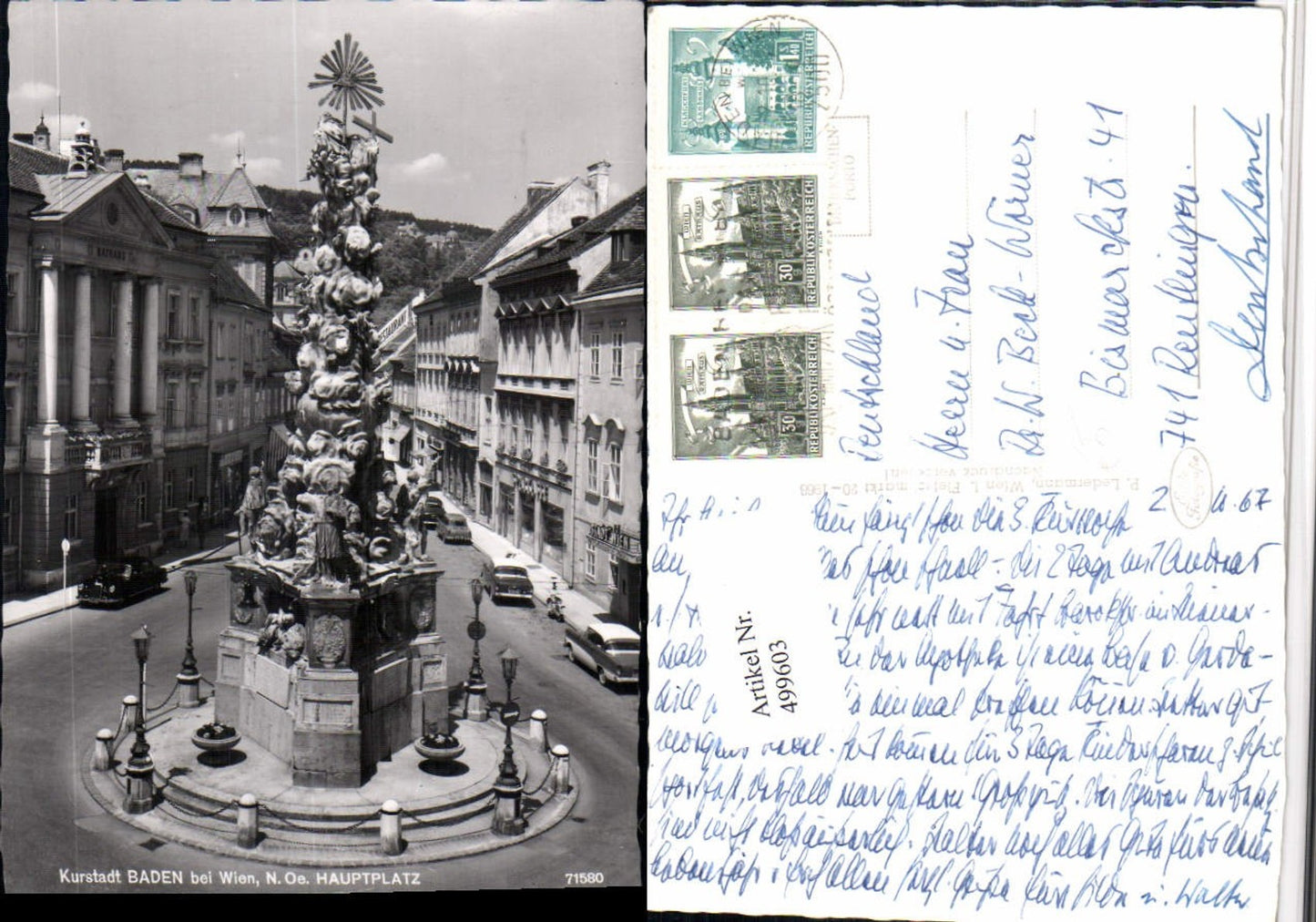 499603,Baden b. Wien Hauptplatz Dreifaltigkeitssäule