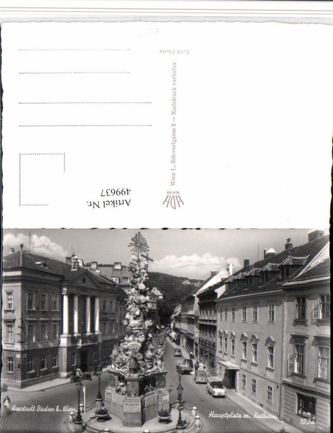 499637,Baden b. Wien Hauptplatz Pestsäule Rathaus