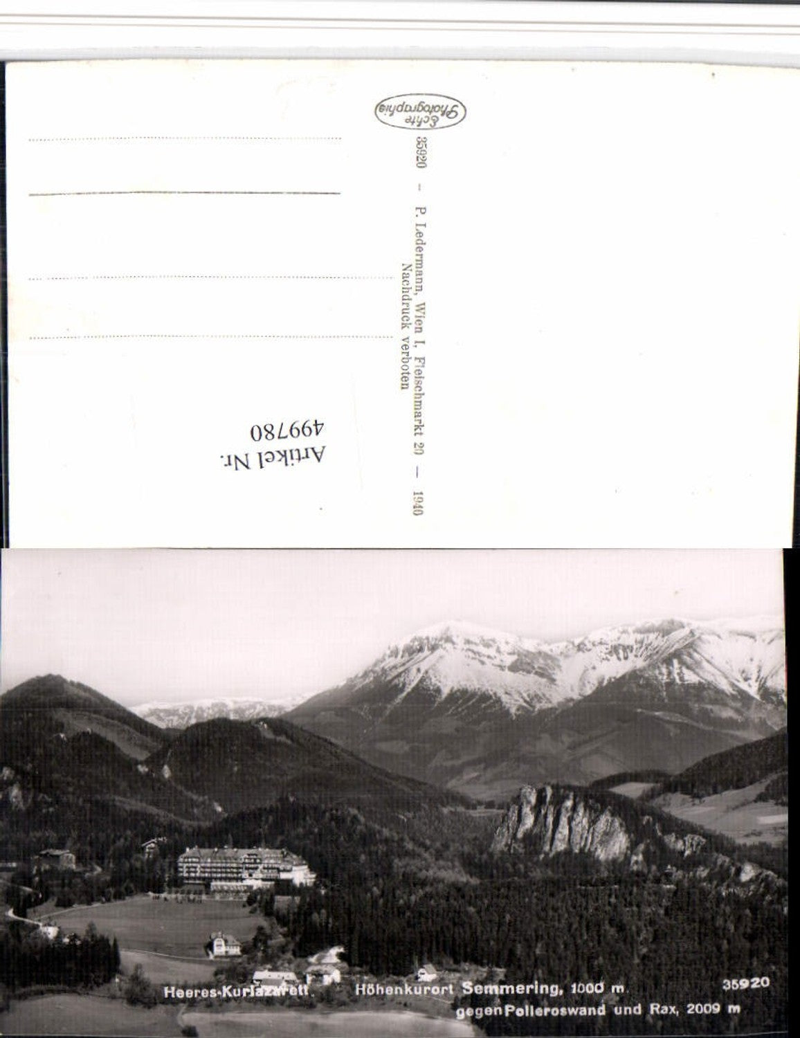 499780,Semmering Heeres-Kurlazarett geg. Pollersowand Rax Bergkulisse