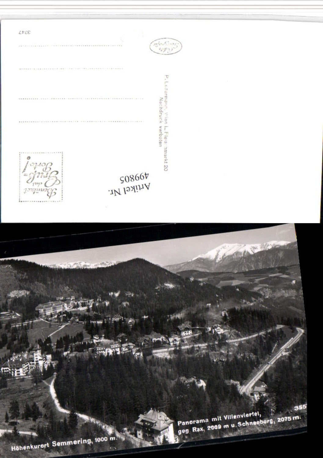 499805, Semmering Total view with villa district against Rax mountain backdrop