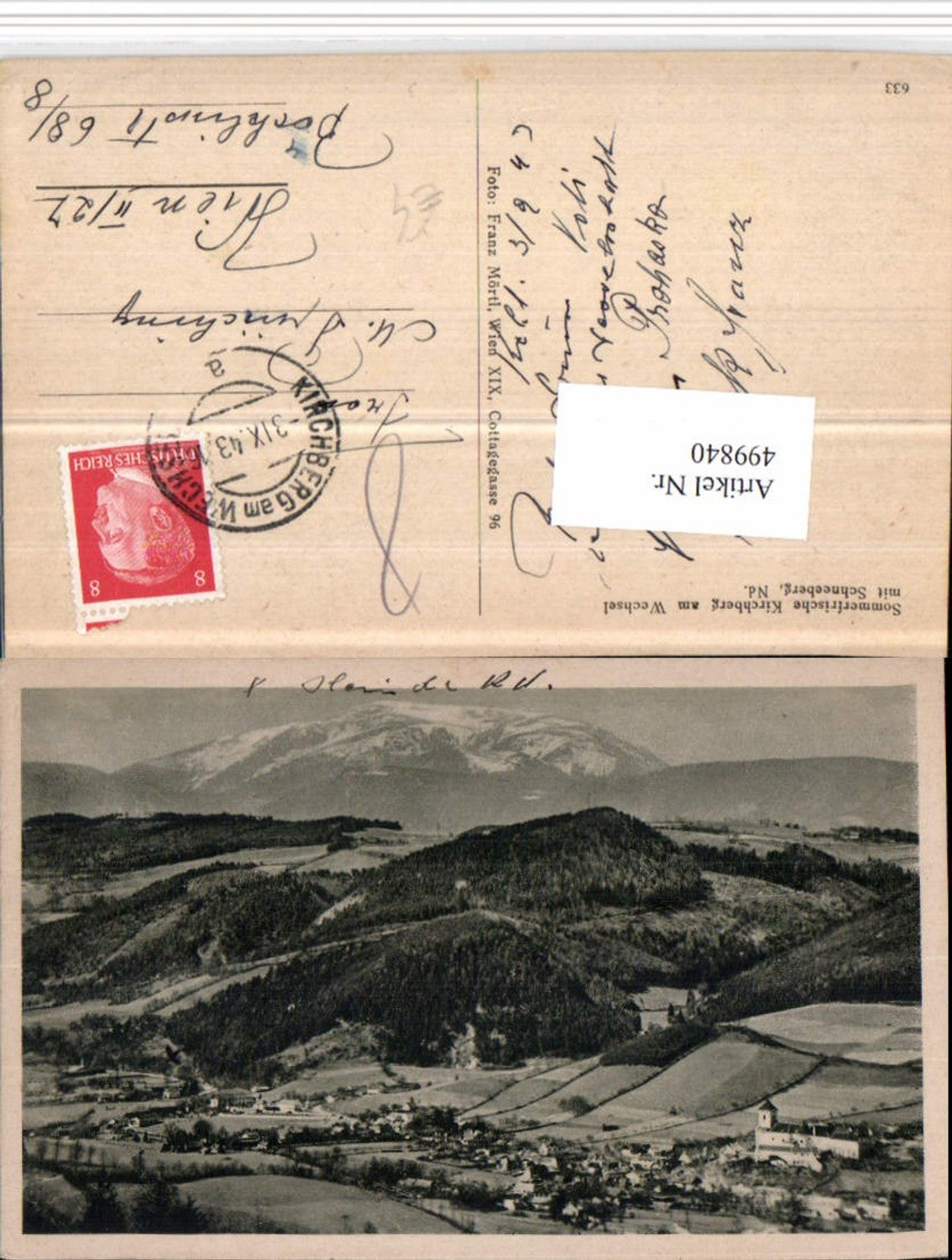 499840,Kirchberg am Wechsel Totale m. Schneeberg Bergkulisse