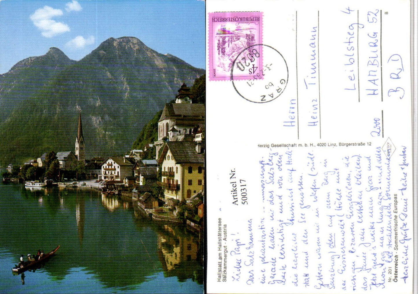 500317,Hallstatt am See Teilansicht Kirchen Bergkulisse