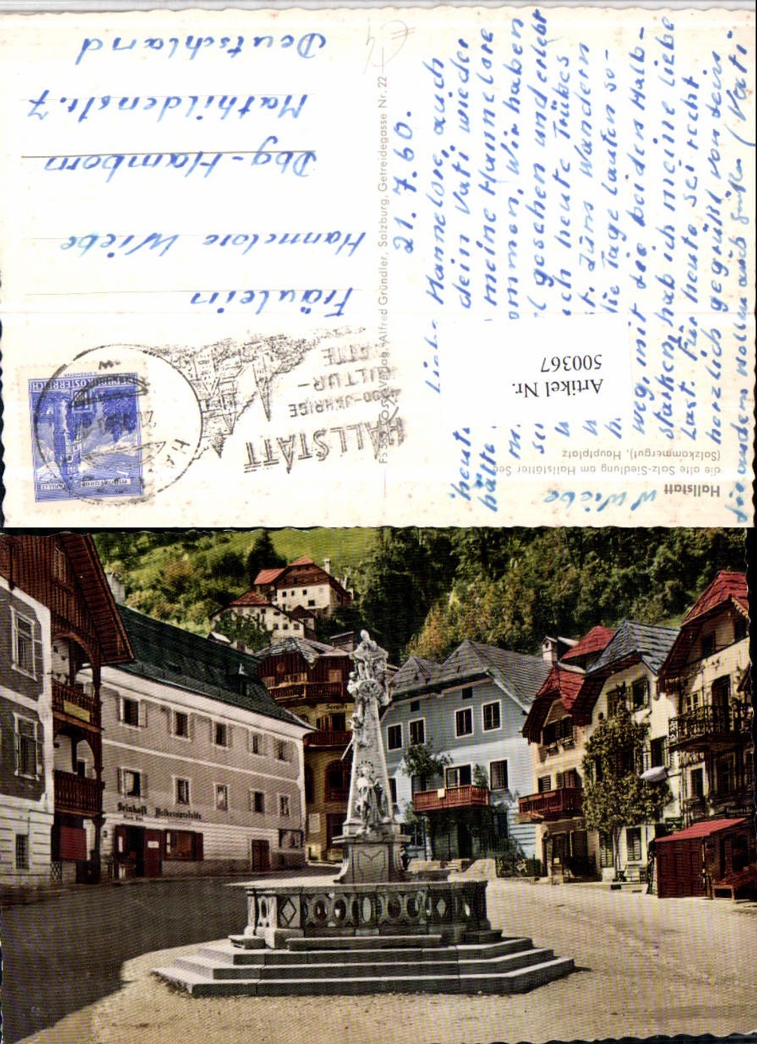 500367,Hallstatt Hauptplatz Brunnen pub Cosy