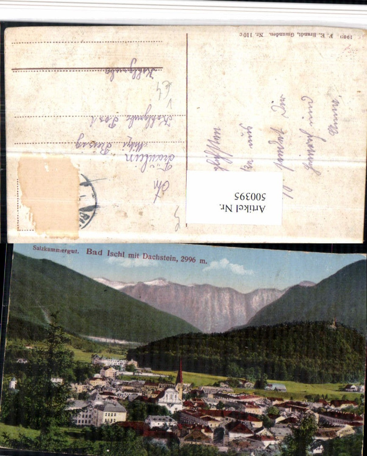 500395,Bad Ischl Totale m. Dachstein Bergkulisse pub F.E. Brandt 110c