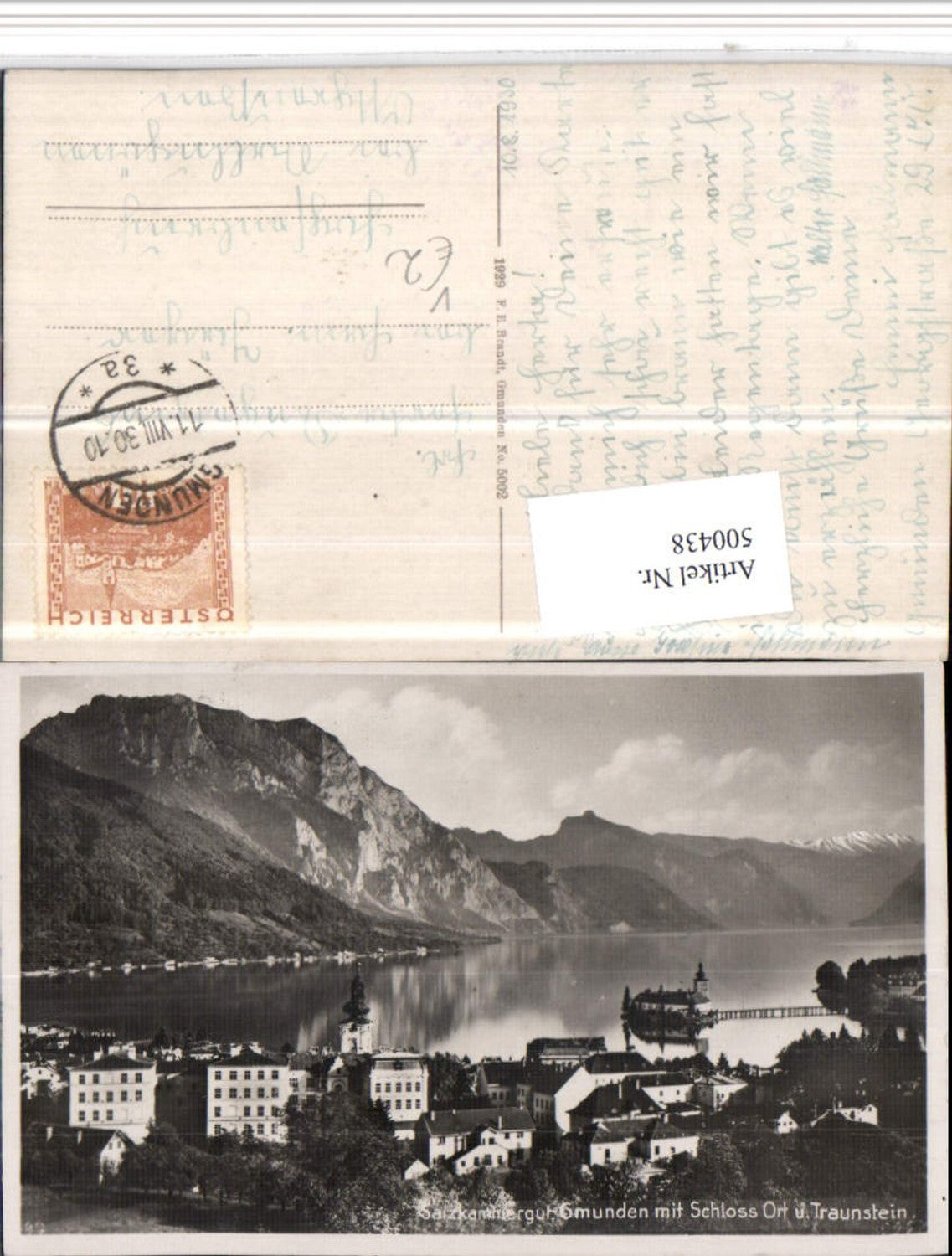 500438,Gmunden Teilansicht m. Schloss Ort Orth pub Brandt 5002