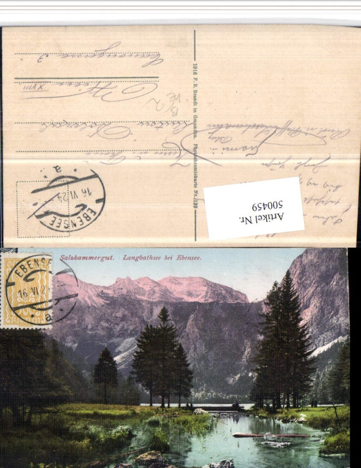 500459,Langbathsee See b. Ebensee Bergkulisse pub F.E. Brandt 139