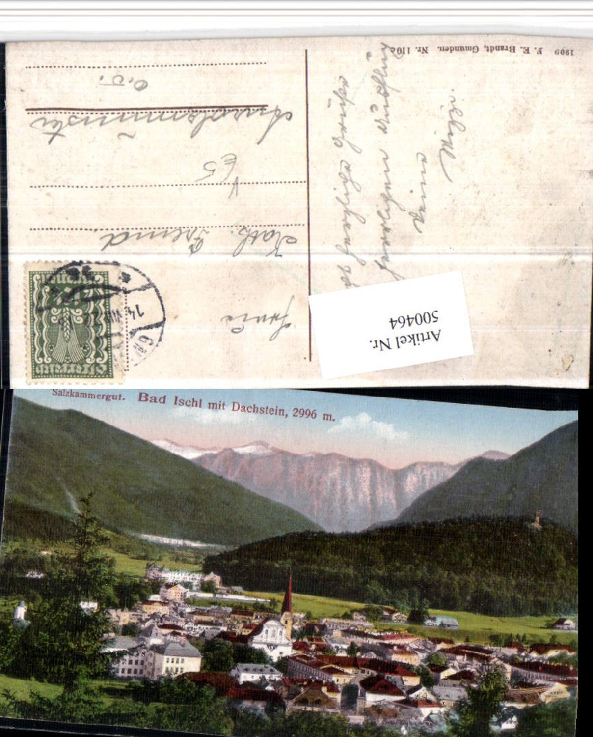 500464,Bad Ischl Totale m. Dachstein Bergkulisse pub F.E. Brandt 110c