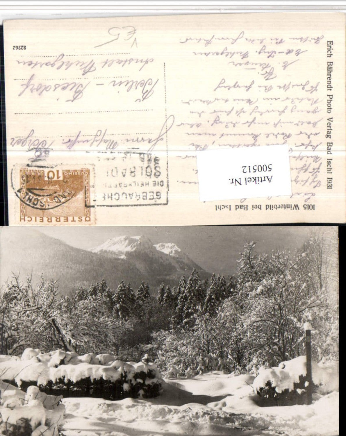 500512,Winterbild b. Bad Ischl Bergkulisse pub Erich Bährendt