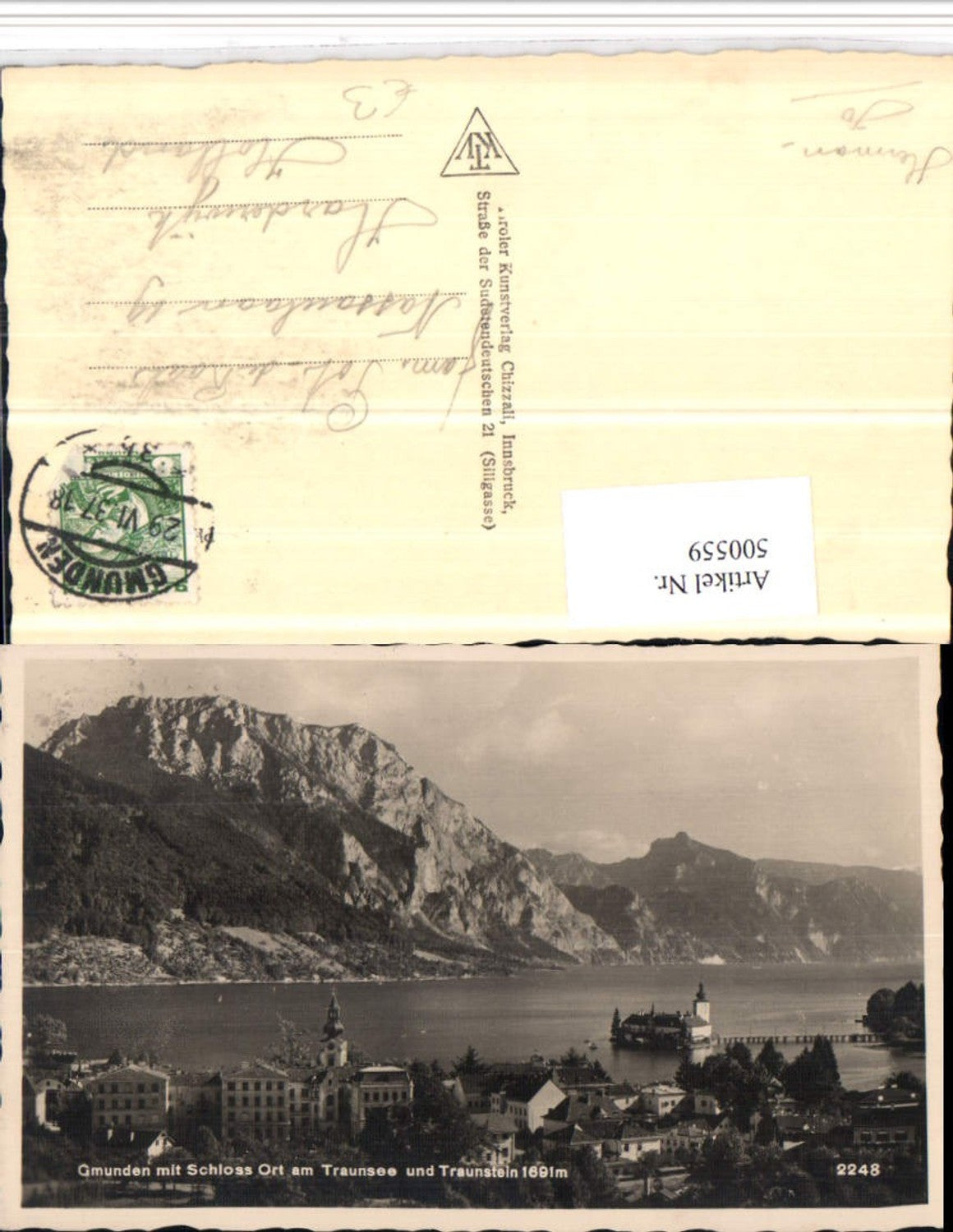 500559,Gmunden Teilansicht m. Schloss Ort Orth Bergkulisse