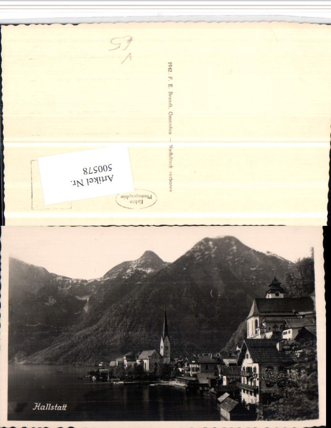 500578,Hallstatt am See Teilansicht Kirchen Bergkulisse pub Brandt