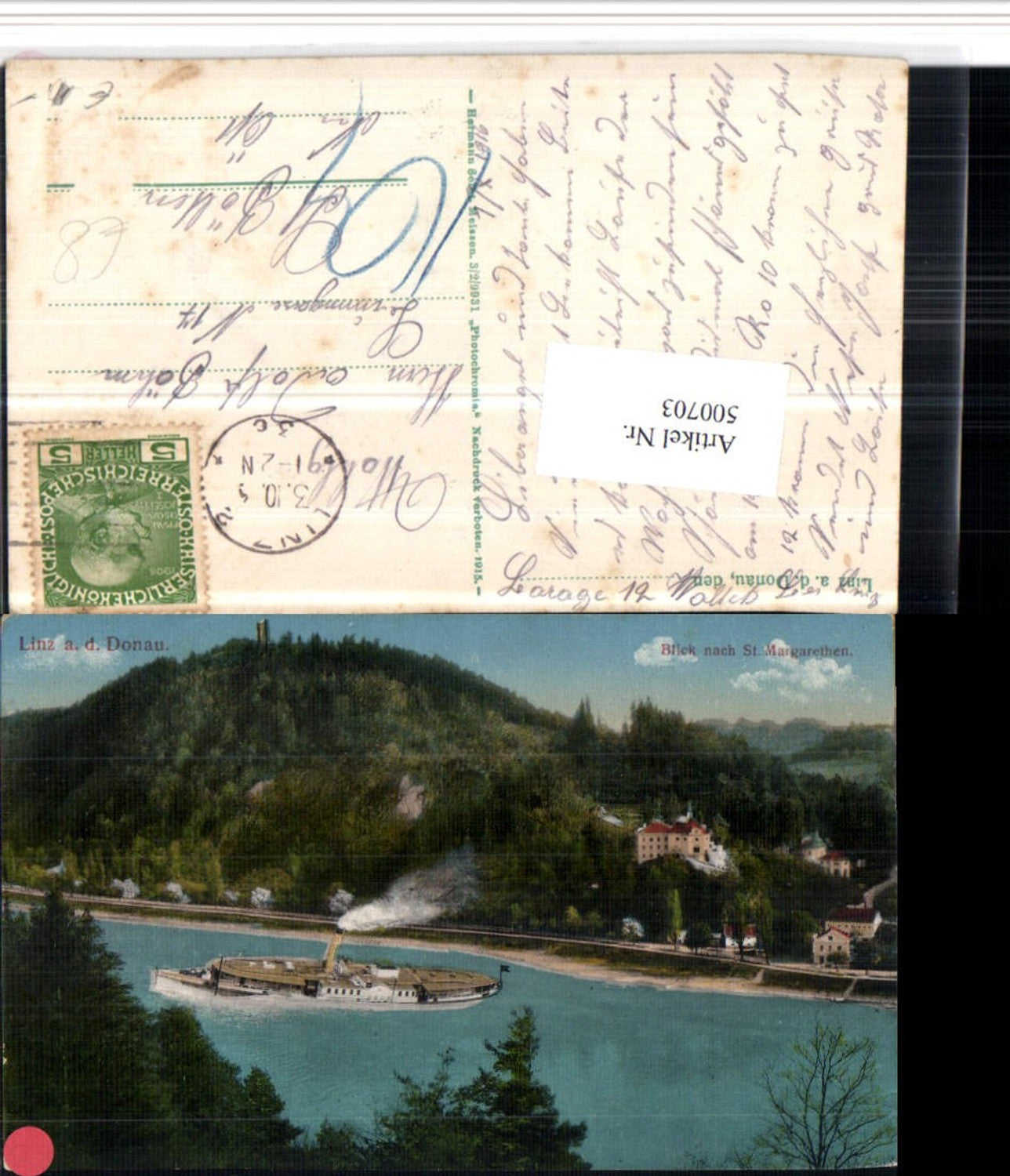 500703,Linz an d. Donau Blick nach St. Margarethen Dampfer