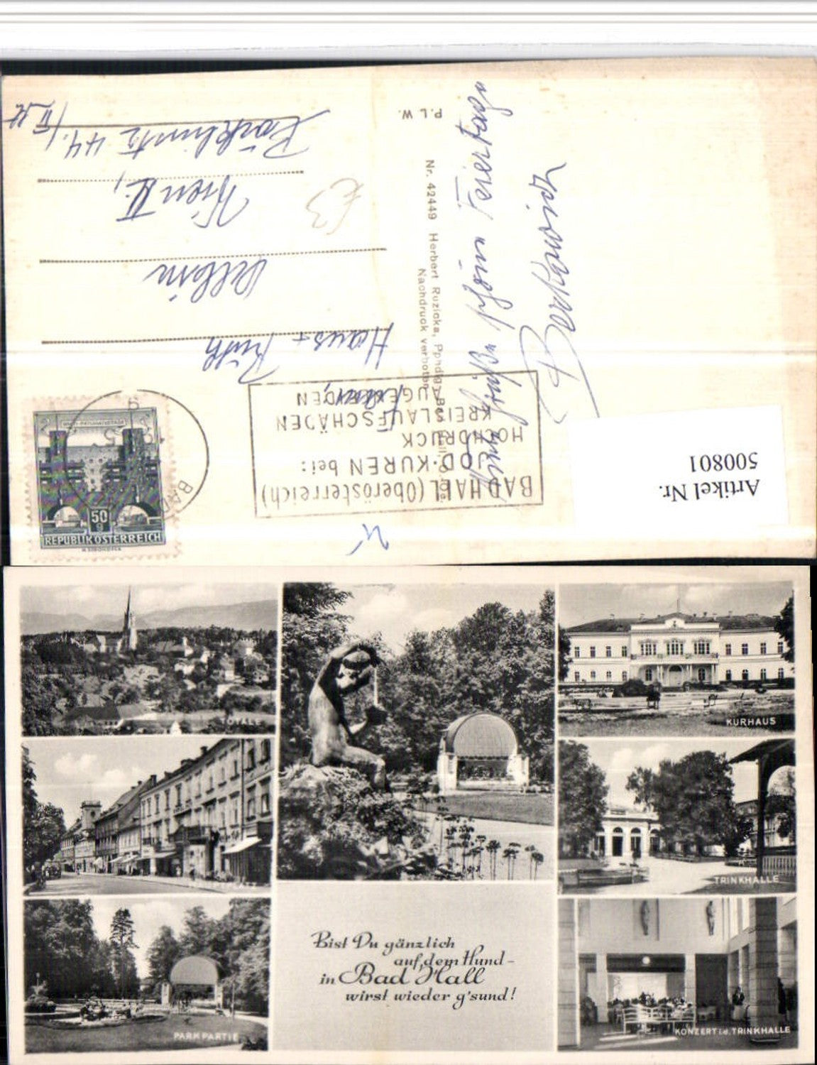 500801,Bad Hall Totale Kurhaus Trinkhalle Kurpark Mehrbildkarte
