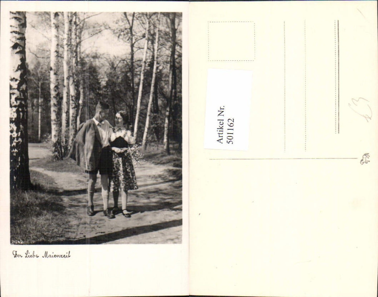 501162,Foto Ak Paar Liebe Verliebter Blick Tracht Birken Wald