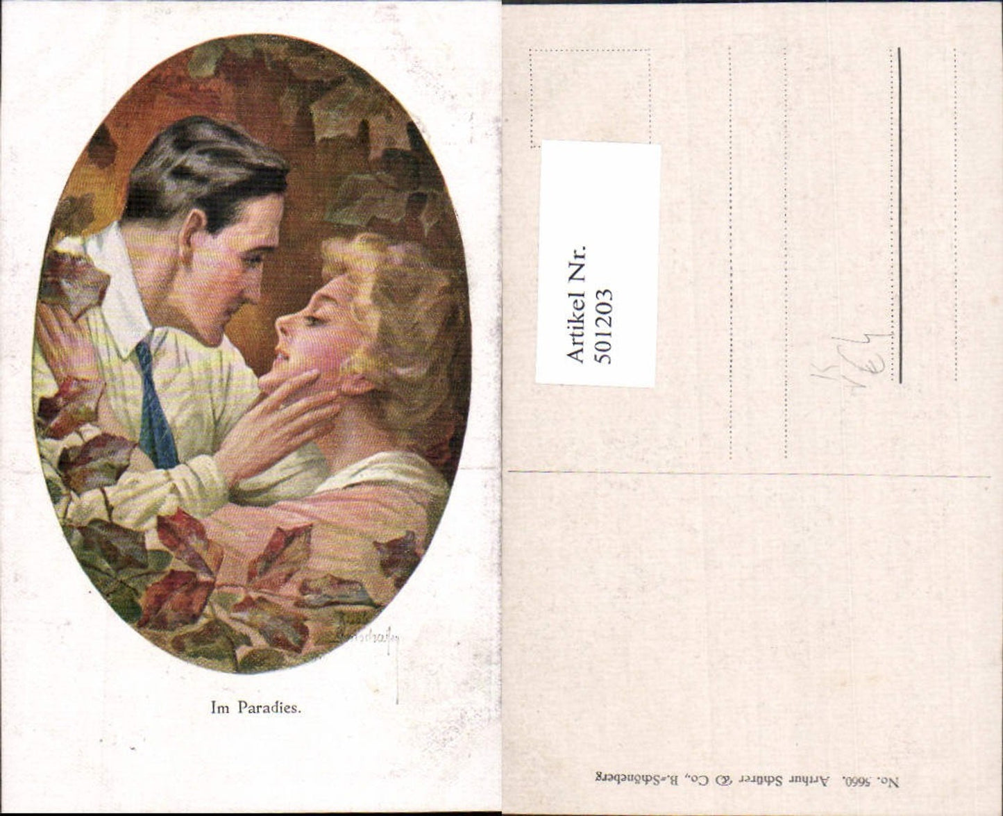 501203,Künstler Ak Ruab Gnischaf Im Paradies Paar Liebe pub Arthur Schürer Co 5660