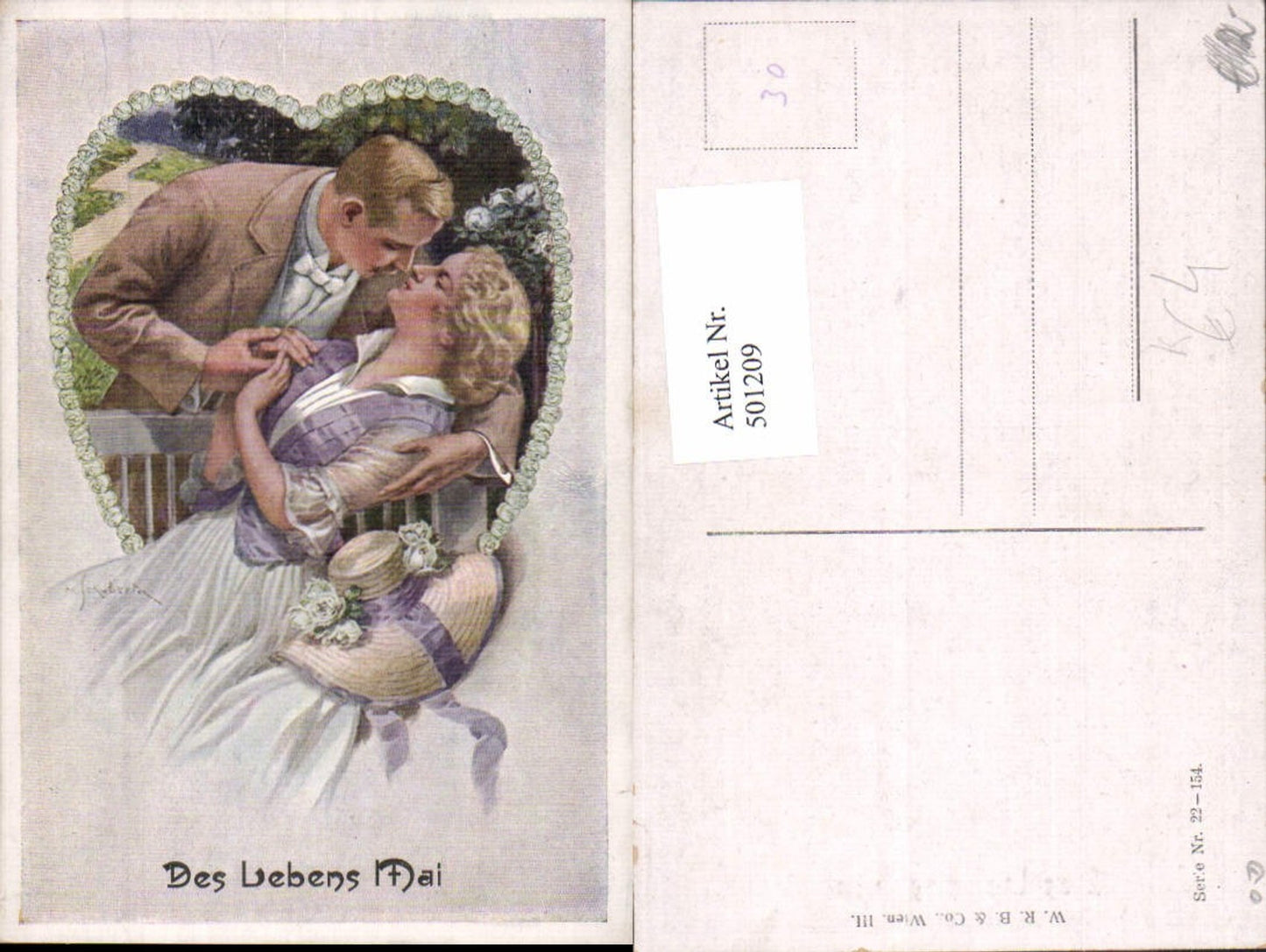 501209,Künstler Ak M. Schubert Des Lebens Mai Paar Liebe Kuss Rosen