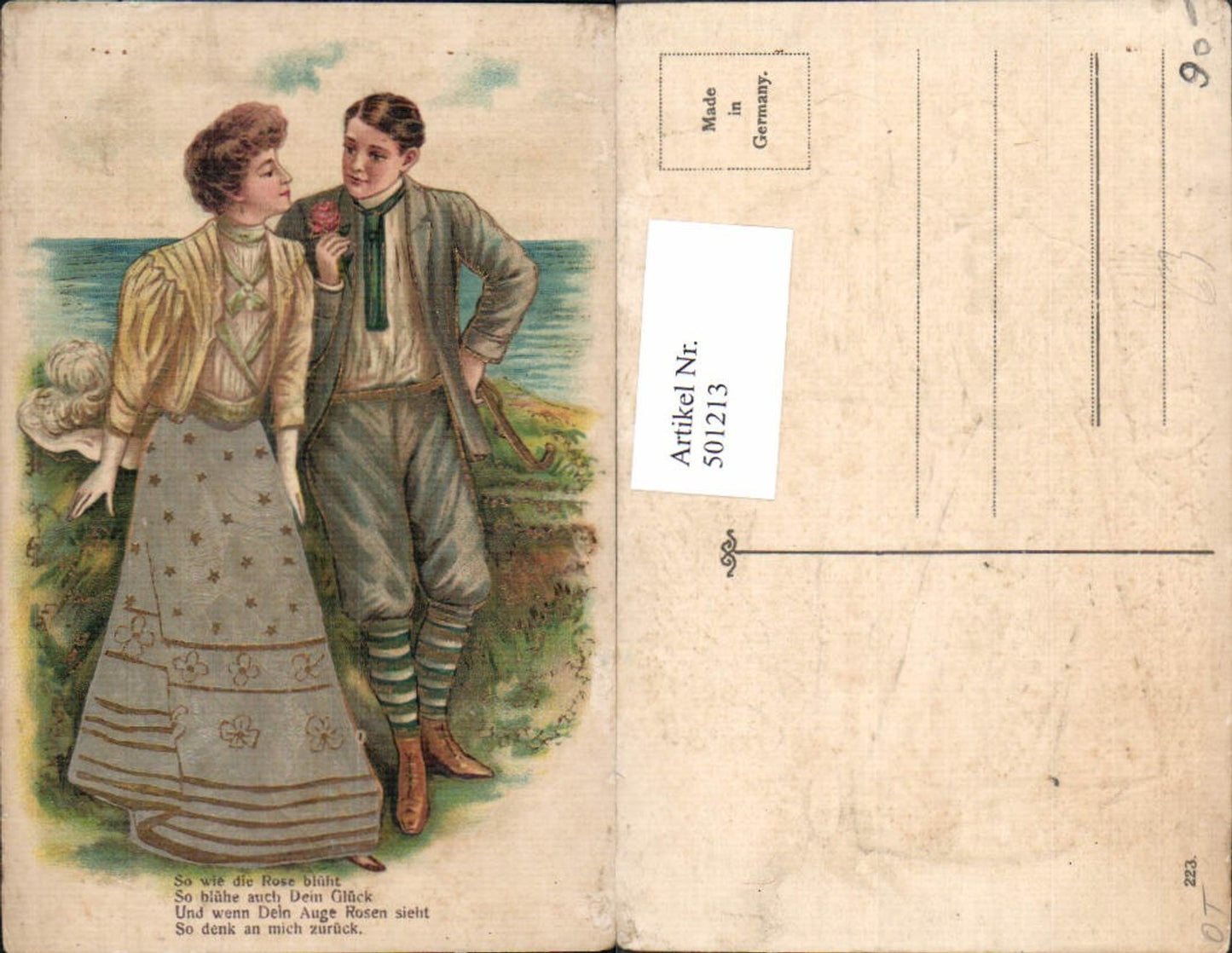 501213,Präge Litho Paar Liebe Verliebter Blick Rose Blume Spruch