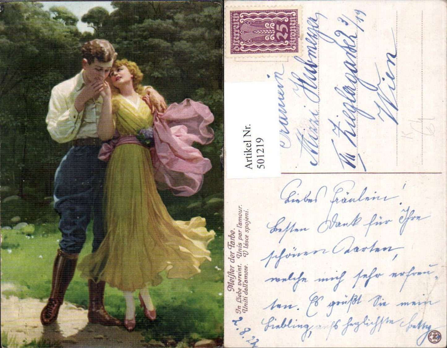 501219,Künstler Ak Paar In Liebe vereint Händchenhalten Handkuss