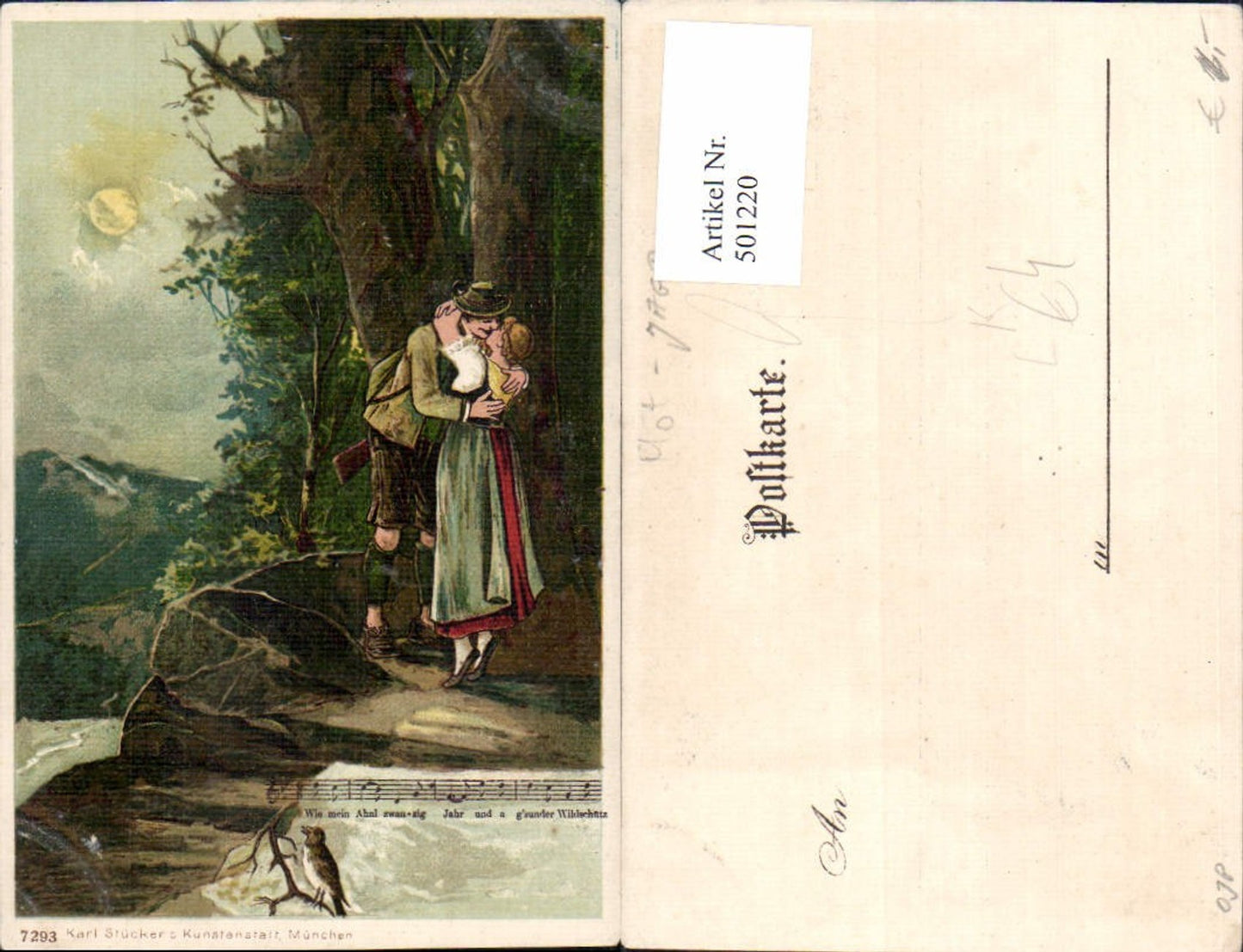 501220,Künstler Litho Paar Liebe Kuss Mond Notenzeile