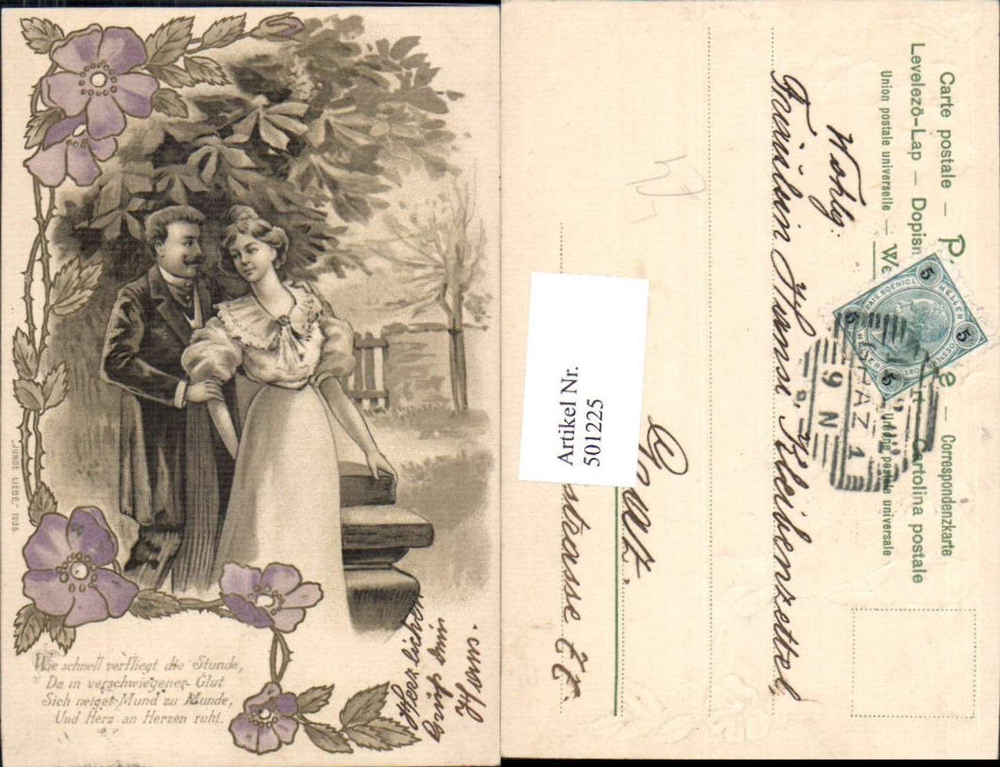 501225,Litho Paar Liebe Blumen Spruch