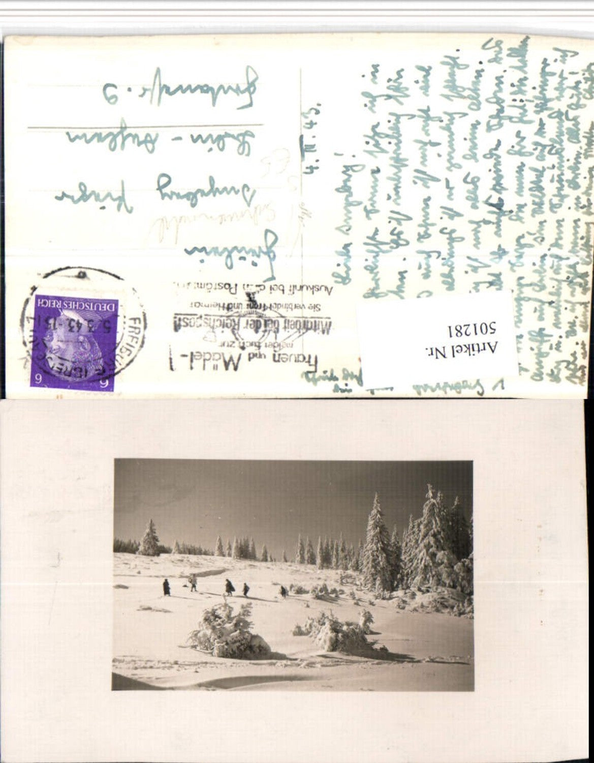 501281,Schwarzwald b. Freiburg Winterlandschaft Stempel Reichspost