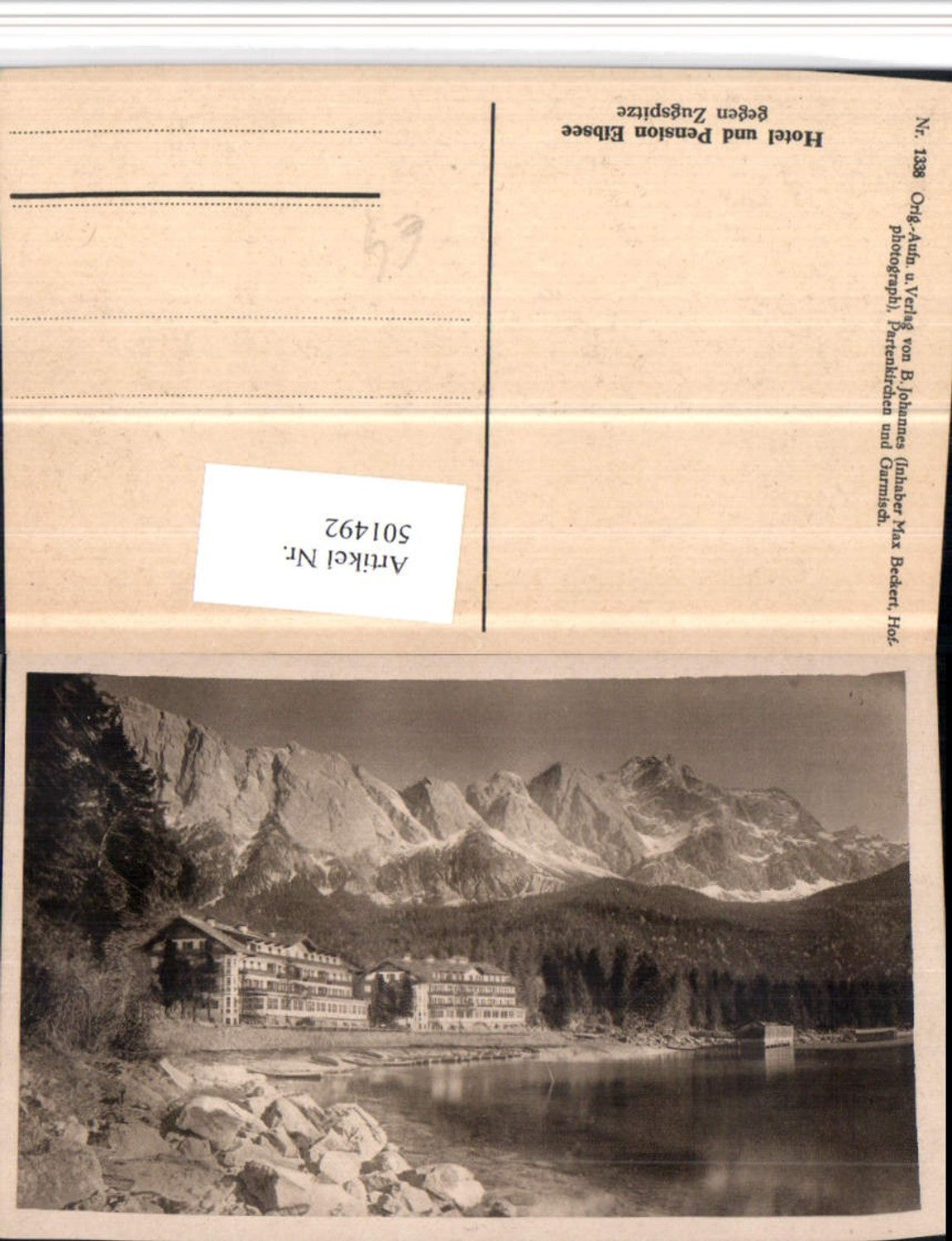 501492,Eibsee See b. Garmisch Hotel Pension geg. Zugspitze Bergkulisse