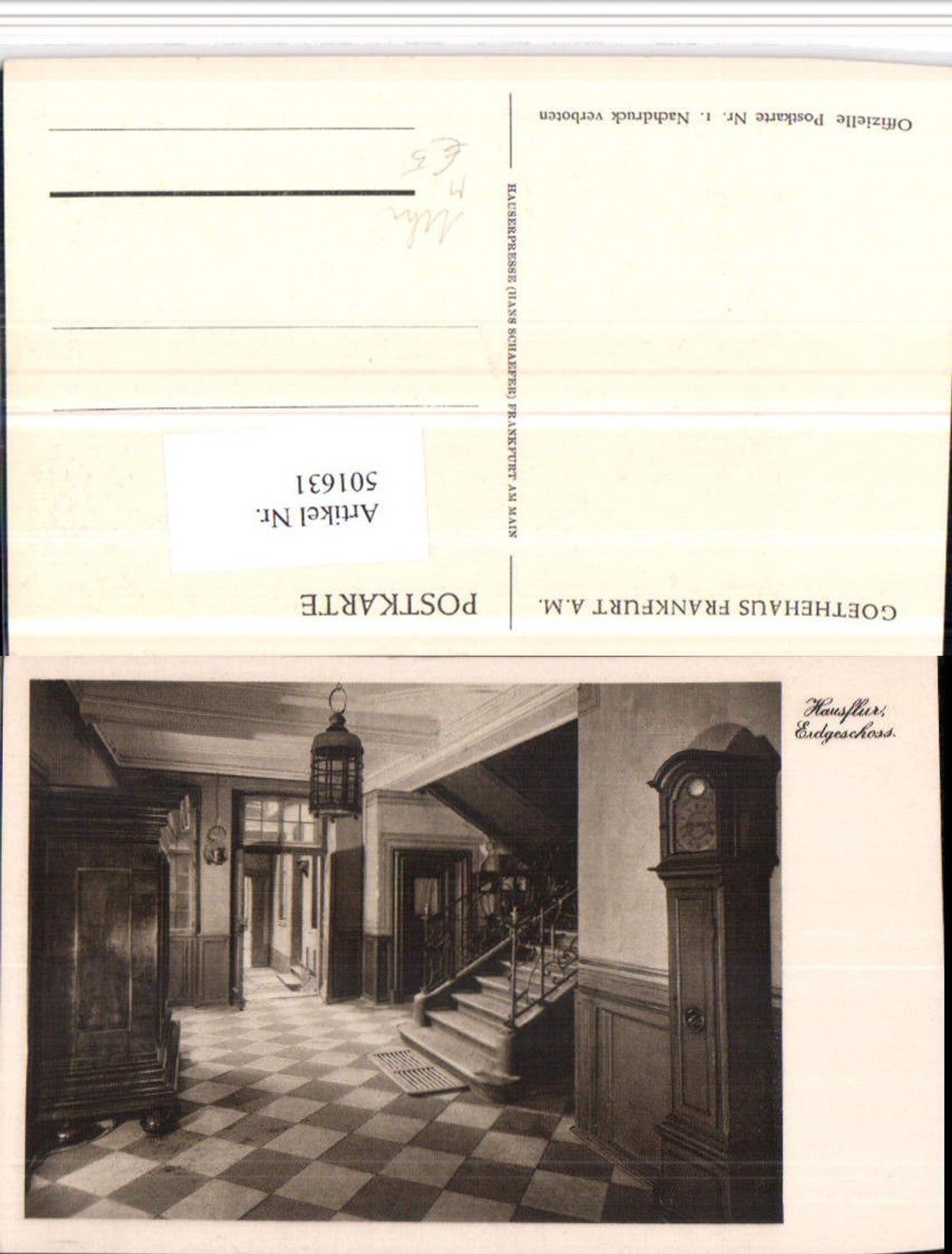 501631,Frankfurt am Main Goethehaus Hausflur Pendeluhr Uhr