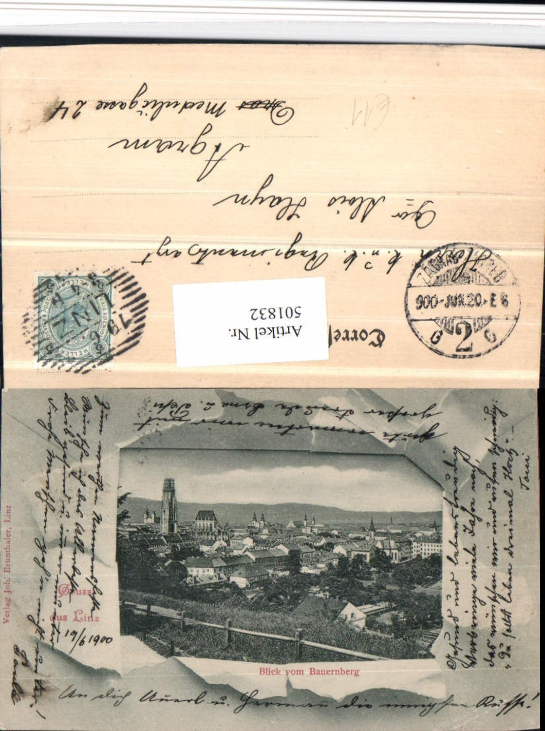 501832,Gruß aus Linz Teilansicht vom Bauernberg Passepartout