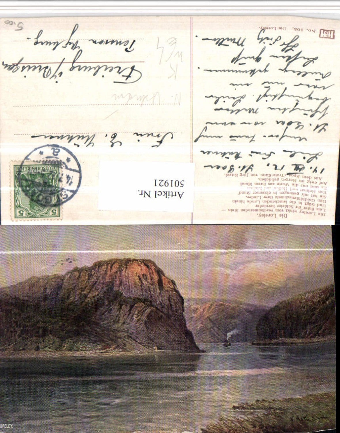 501921,Künstler AK N. Astudin Loreley b. St. Goarshausen Felsen