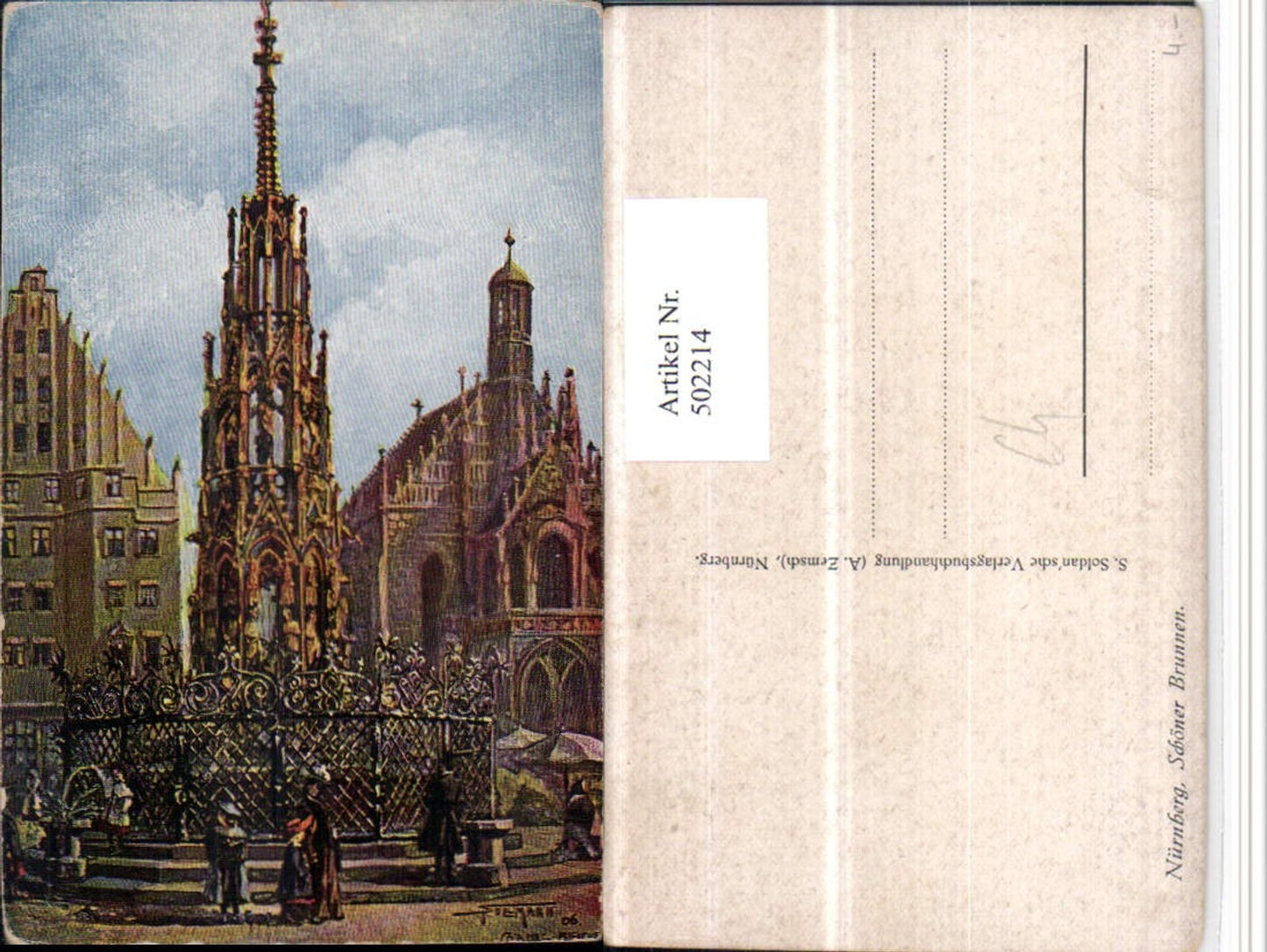 502214,Künstler AK Sollmann Nürnberg Schöner Brunnen Kirche