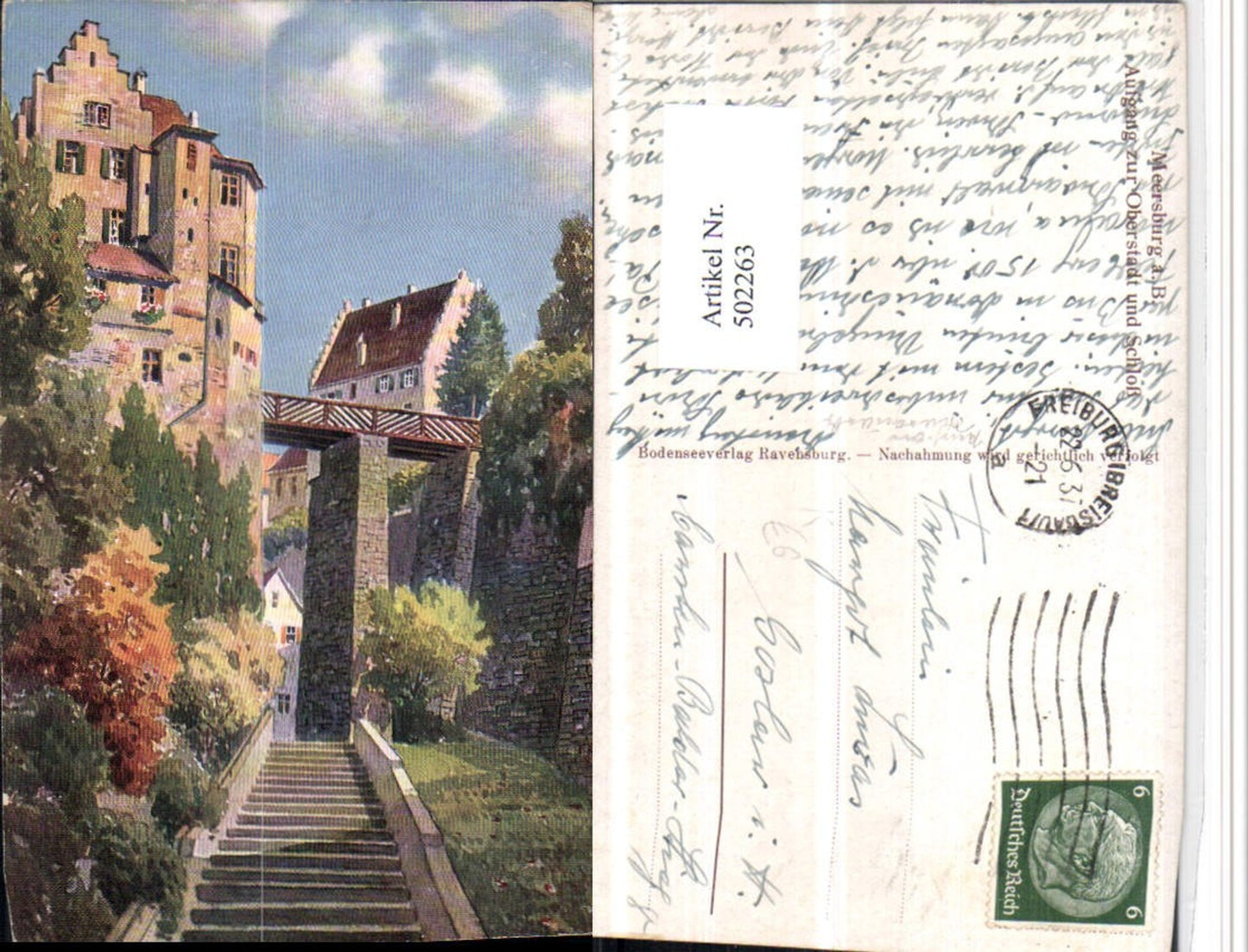 502263,Künstler AK Meersburg am Bodensee Aufgang zur Oberstadt u. Schloss