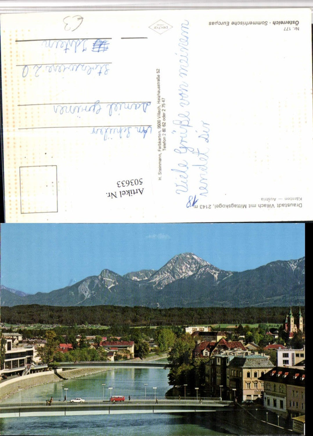 503633,Villach Teilansicht m. Mittagskogel Brücken Bergkulisse