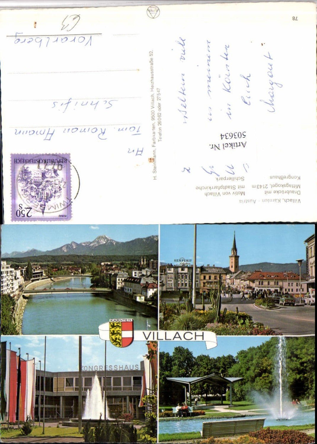 503634,Villach Teilansicht Draubrücke Kirche Schillerpark Kongresshaus Mehrbildkarte