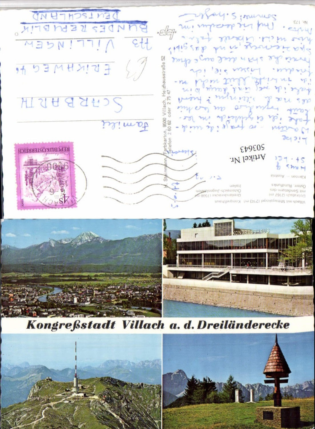 503643,Villach Totale Kongresshaus Sendeturm Dreiländereck Mehrbildkarte